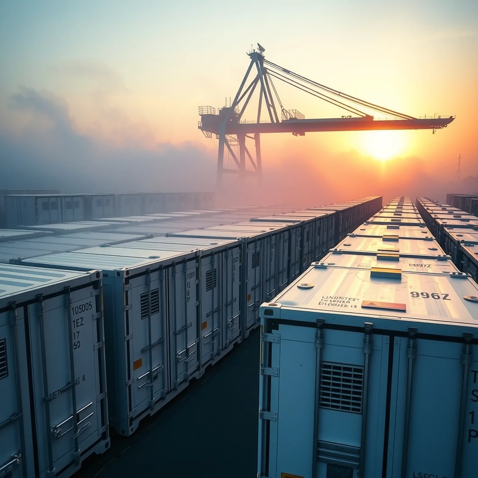 White reefer containers at dawn